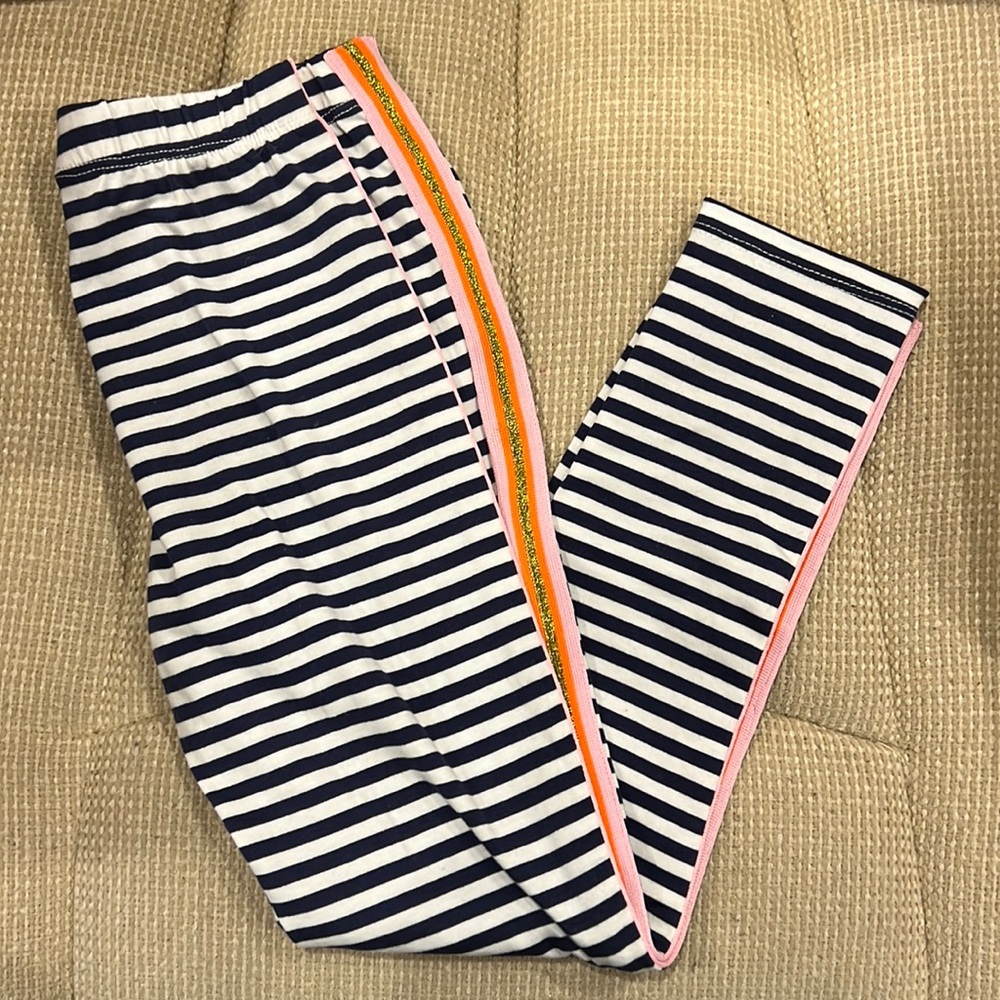Juicy Couture Navy Blue and White w/gold/orange/pink Stripe Leggings